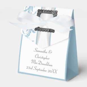 Ballotins Mariage en dentelle bleu pastel clair et blanc dam