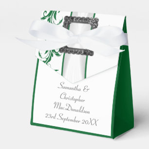 Ballotins Mariage en dentelle damassé vert clair et blanc