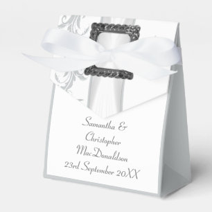 Ballotins Mariage en dentelle gris et blanc damassé