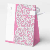 Ballotins Mariage en dentelle pastel rose et blanc damassé (Arrière)