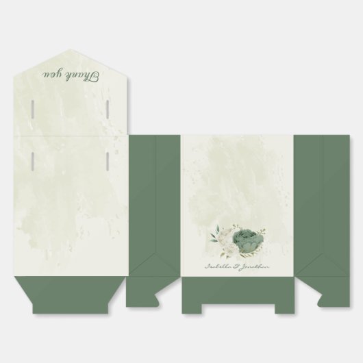 Ballotins mariage fleurs blanches vert sauge (Déplié)