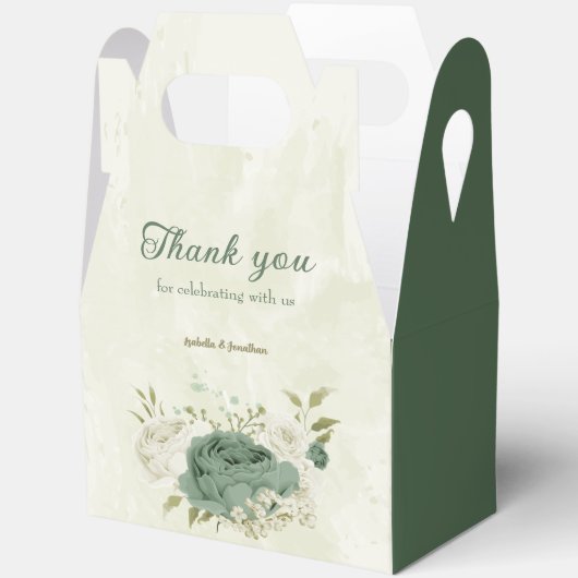 Ballotins mariage fleurs blanches vert sauge (Ouvrir)