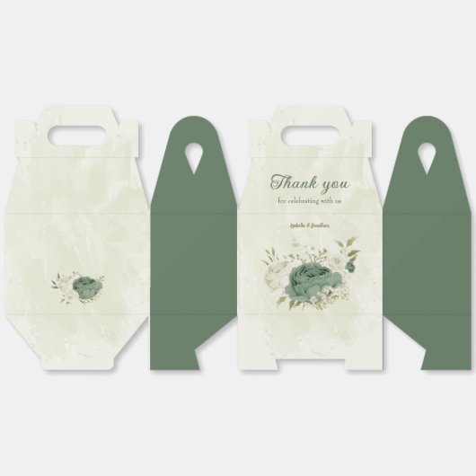 Ballotins mariage fleurs blanches vert sauge (Déplié)