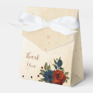 Ballotins mariage fleurs orange brûlé et marine
