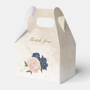 Ballotins mariage fleurs verdure bleu marine et rose blush