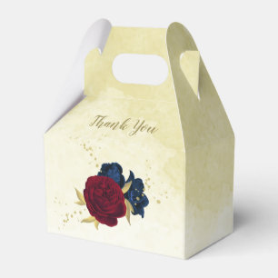 Ballotins mariage fleurs verdure bleu marine et rouge