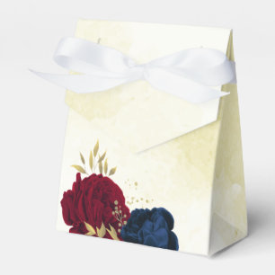 Ballotins mariage fleurs verdure bleu marine et rouge
