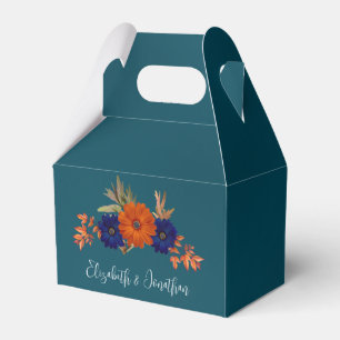 Ballotins Mariage Floral Automnal Rustique Orange Bleu Nuit