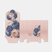 Ballotins Mariage floral bleu marine et Rose or (Déplié)