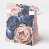 Ballotins Mariage floral bleu marine et Rose or (Arrière)