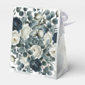 Ballotins Mariage floral moderne bleu foncé et blanc (Arrière)