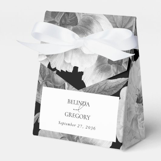 Ballotins Mariage floral noir et blanc Peonies d'aquarelle (Verso)