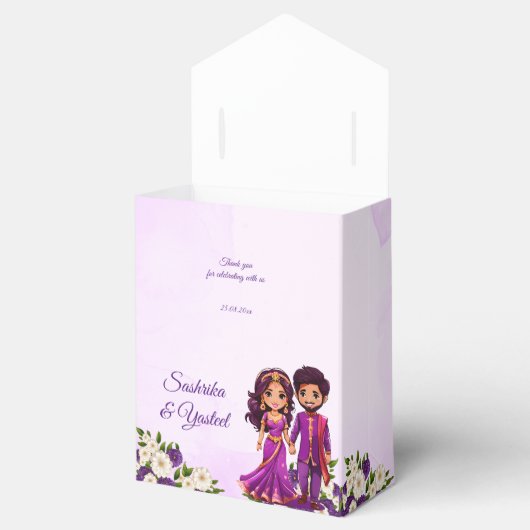 Ballotins Mariage indien Mehndi violet mignon couple nuptial (Ouvert)