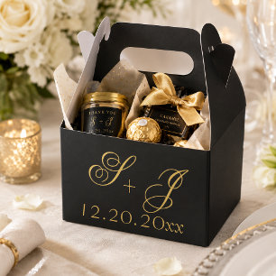 Ballotins Mariage minimaliste moderne noir et or monogramme 