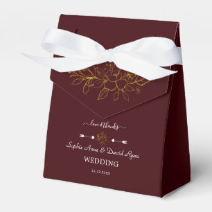 Ballotins Mariage Minimaliste Or Fleurs Bourguignon Profond