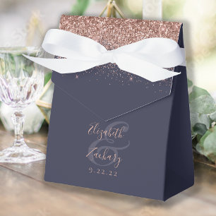 Ballotins Mariage Moderne Paillettes Bleu Foncé Or Rose
