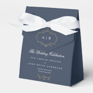 Ballotins mariage monogramme bleu marine classique en or crê