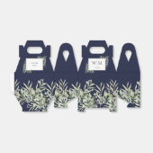 Ballotins Mariage Monogramme Feuillage Bleu Marine (Déplié)
