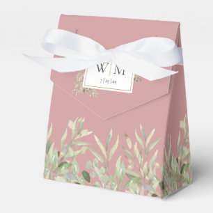 Ballotins Mariage Monogramme Feuillage de Verdure Rose Pouss
