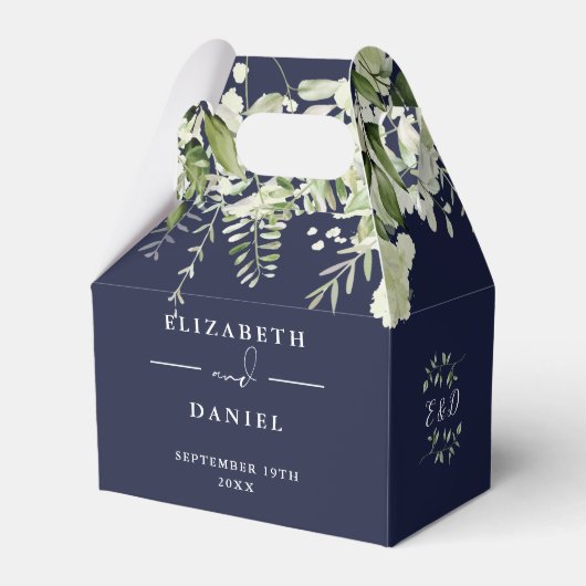 Ballotins Mariage Monogramme Floral Vert Navy Blue (Verso)