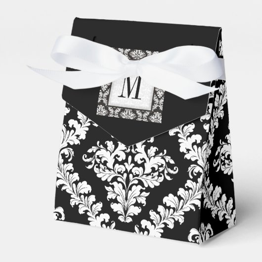 Ballotins Mariage monogramme noir, blanc damassé (Verso)