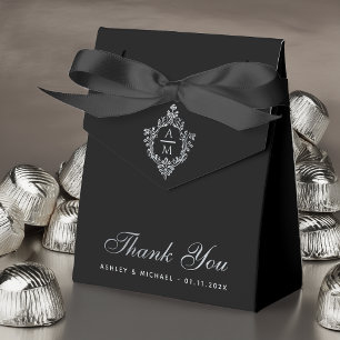 Ballotins Mariage Noir Élégant Monogramme dans Blason Monoch
