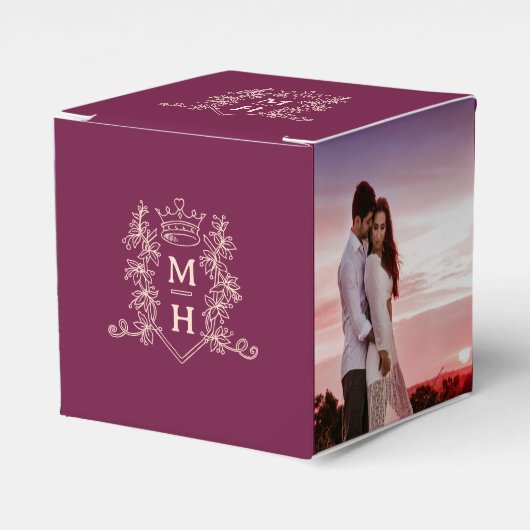 Ballotins Mariage photo Monogram couronne bordeaux rouge pêc (Verso)