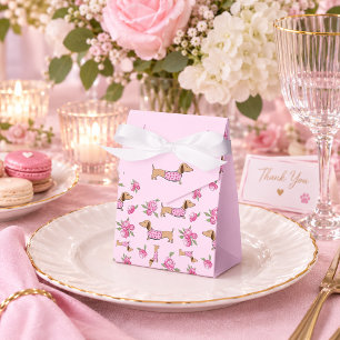 Ballotins Mariage rose floral avec Dachshund et pivoines