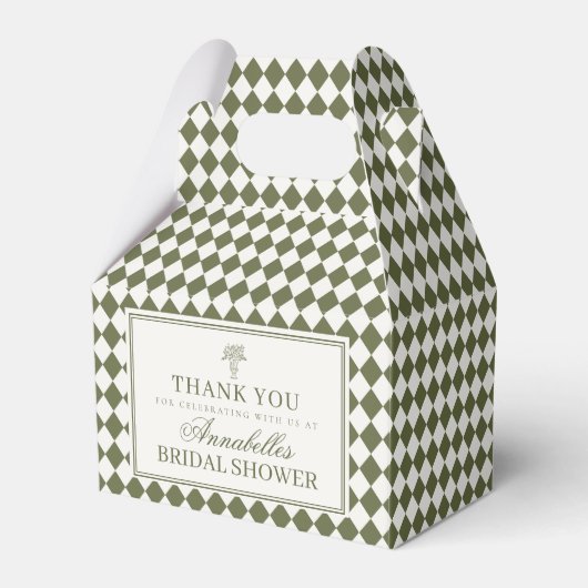 Ballotins Mariage Shower à carreaux Harlequin vert olive (Verso)