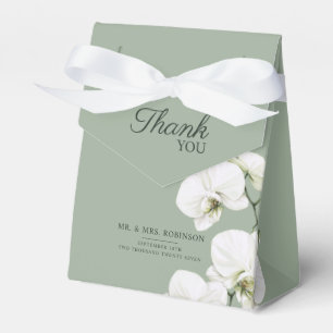 Ballotins Mariage Vert Sauge Moderne avec Orchidée Blanche  