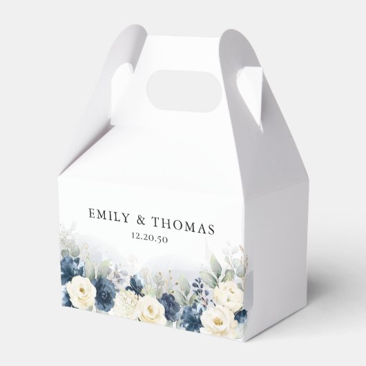 Ballotins Marine bleu et blanc Roses mariage Favor Box (Verso)