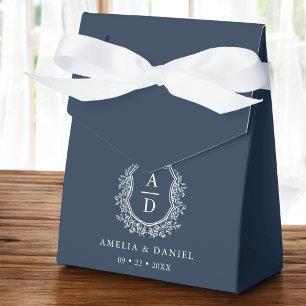 Ballotins Marine Bleu Floral Monogramme Mariage Crest Modern