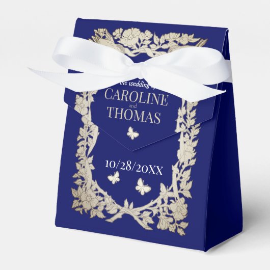 Ballotins Marine Bleu Tan Floral Folio Mariage orné (Verso)