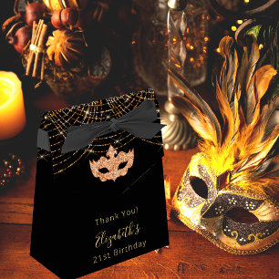Ballotins Mascarade anniversaire noir paillettes or merci