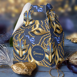 Ballotins Masquerade Quinceanera Motif Blue Gold ID1031