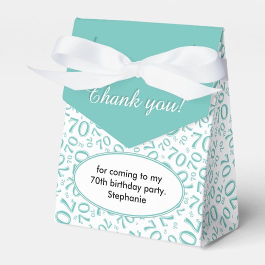 Ballotins Merci 70e anniversaire Turquoise/blanc Motif numér (Verso)