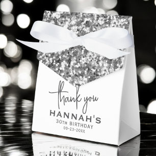 Ballotins Merci Anniversaire blanc Parties scintillant argen