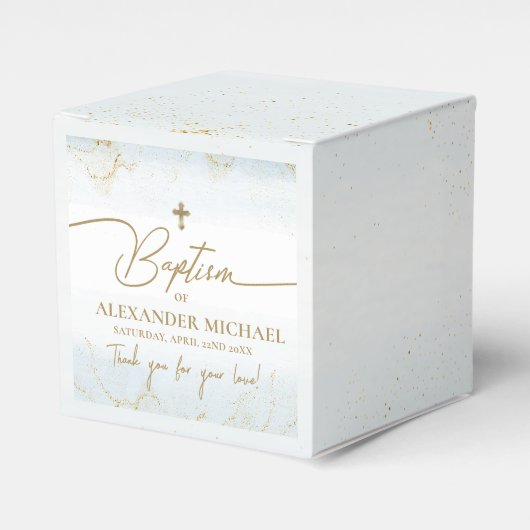 Ballotins Merci bleu moderne Boy Gold Cross Baptême (Verso)