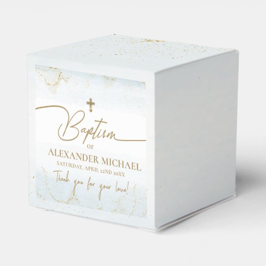 Ballotins Merci bleu moderne Boy Gold Cross Baptême (Arrière)
