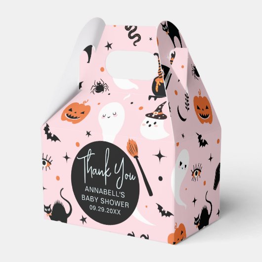 Ballotins Merci de Baby shower d'Halloween rose pâle (Verso)