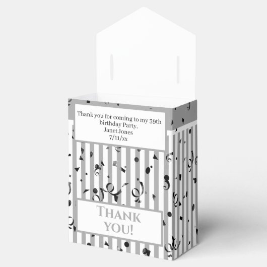 Ballotins Merci - Gris/Blanc simples rayures Motif (Ouvert)