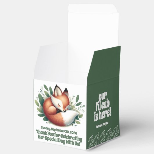 Ballotins Mignonne Fox dormir en Baby shower Feuille (Ouvert)