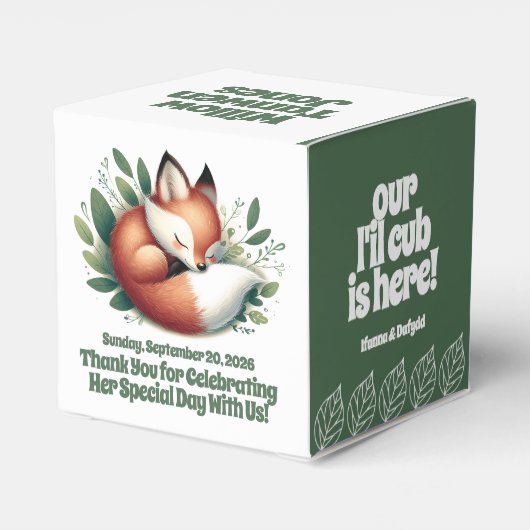 Ballotins Mignonne Fox dormir en Baby shower Feuille (Arrière)