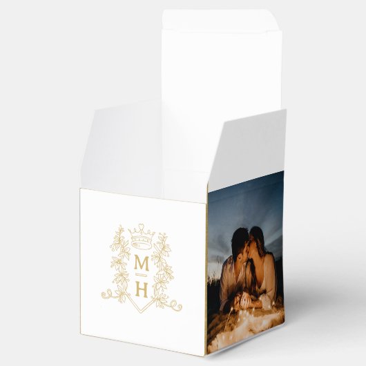 Ballotins Monogramme couronne crête blanche or photo mariage (Ouvert)