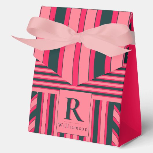 Ballotins Monogramme élégant et modifiable à rayures roses d (Recto)