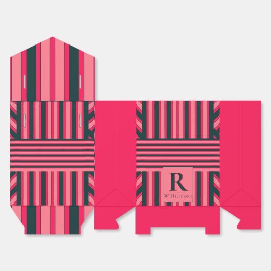 Ballotins Monogramme élégant et modifiable à rayures roses d (Déplié)