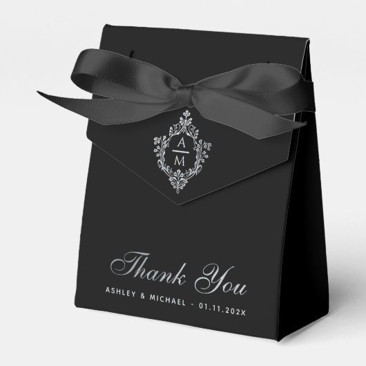 Ballotins Monogramme mariage noir élégant en Crest Monochrom (Verso)