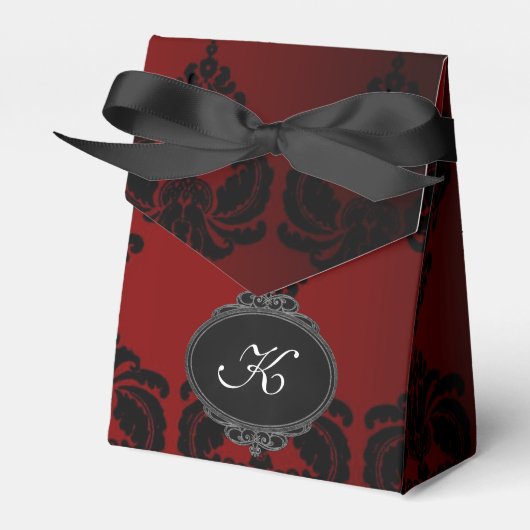 Ballotins Monogramme Red Damask Party Favoriser Box (Verso)
