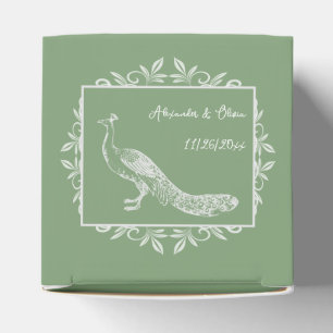 Ballotins Moss Green Peacock Flourish Wedding Favor Box