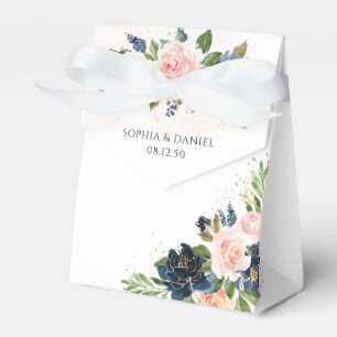 Ballotins Navy & Blush Rose Floral Wedding Favor Box